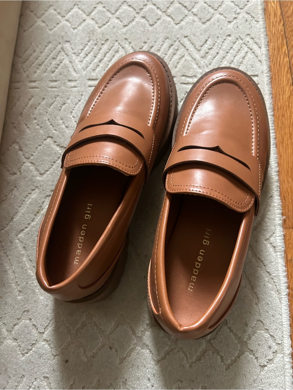 Madden Girl Tan Leather Penny Loafers